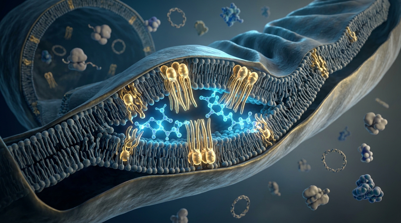 3D scientific visualization of SS-31 peptide stabilizing cardiolipin in the mitochondrial inner membrane.