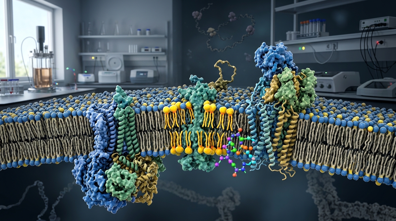 3D scientific illustration of the inner mitochondrial membrane, cardiolipin lipids, and respiratory electron transport chain.